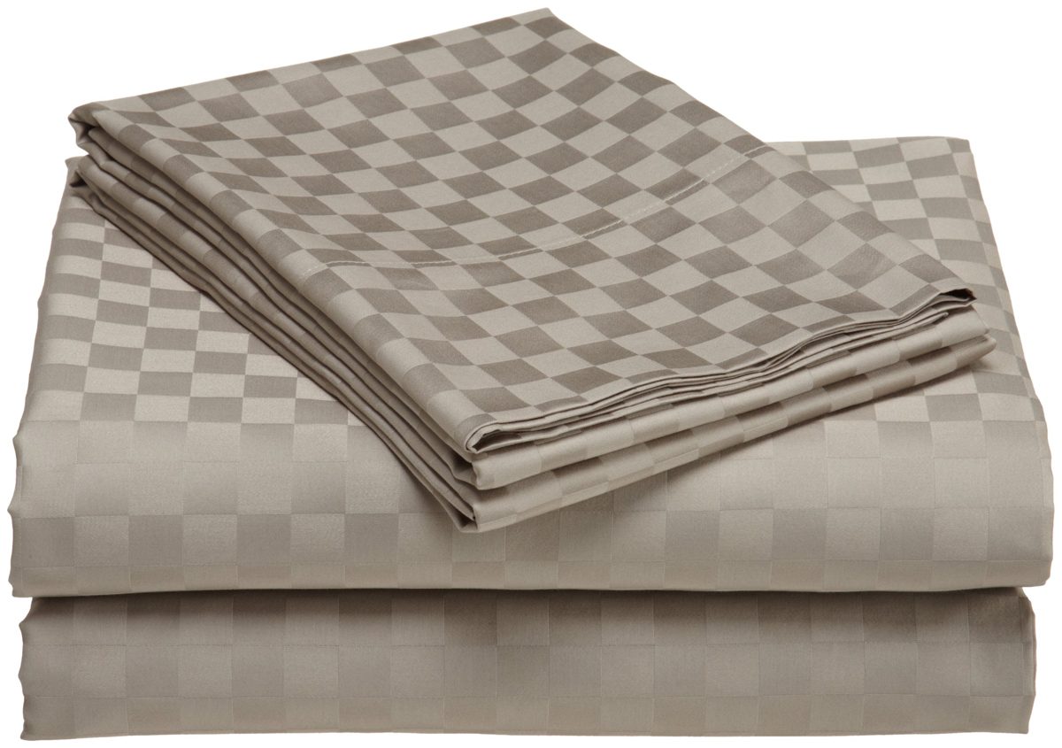 Pinzon Cotton 500-Thread-Count Cotton Lucia Checks Full Sheet Set, Dune