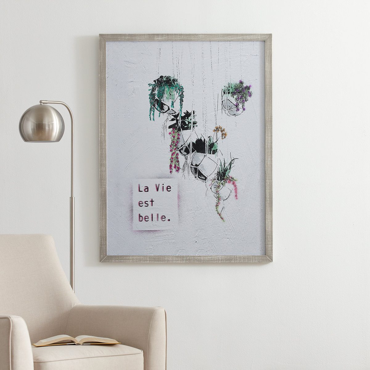Amazon Brand – Rivet Life is Beautiful Hanging Plants Print Wall Art in Gray Wood Frame, 30.5" x 40.5"
