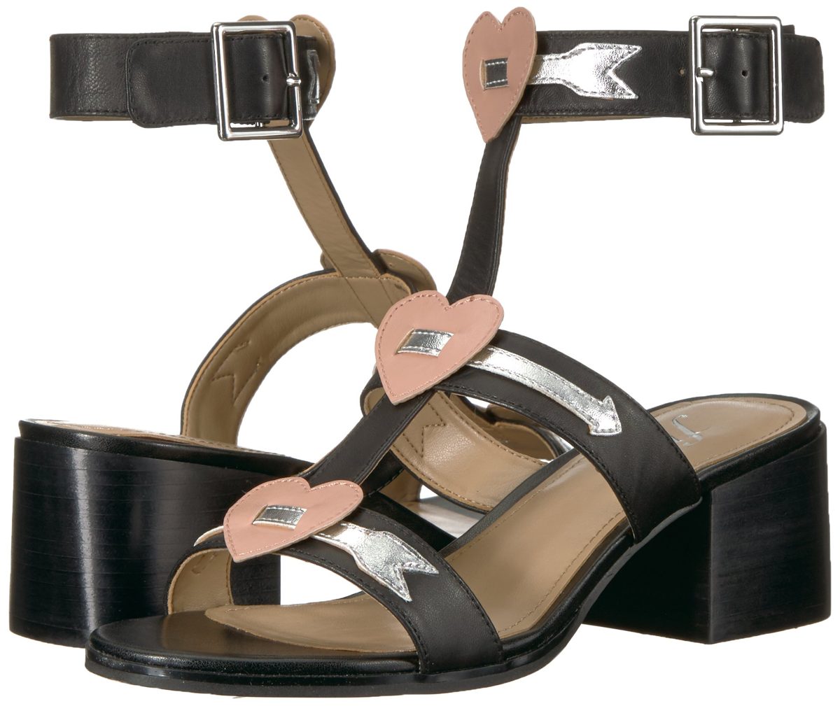 Amazon Brand - The Fix Women's Molli Triple Heart Block Heel Sandal, black leather, 8 B US