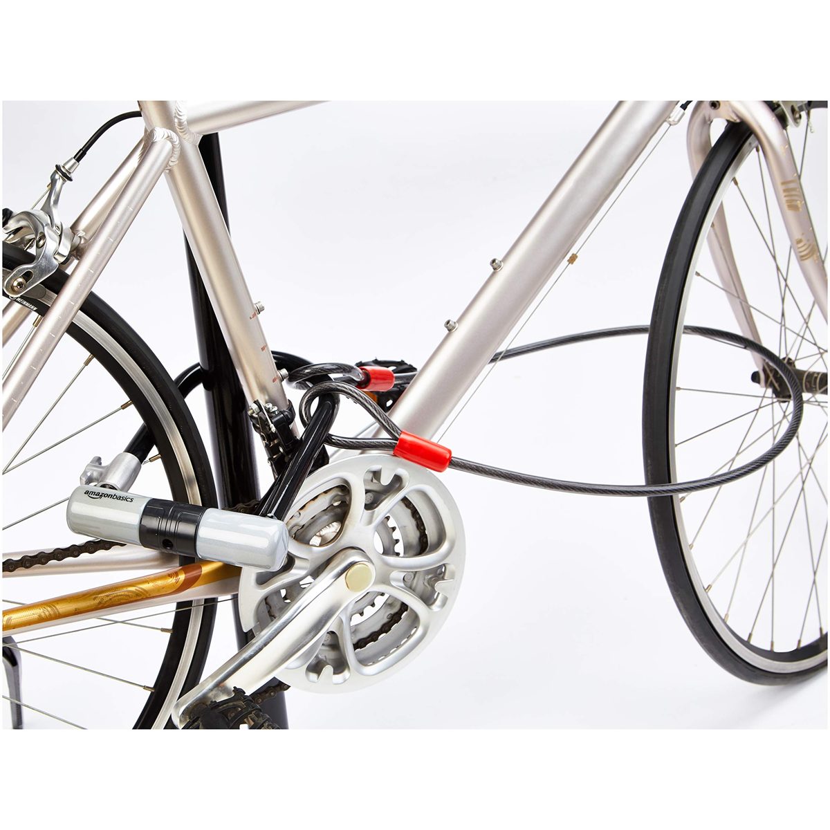 AmazonBasics High Security D-Lock Bike Lock, with 4 Foot Flex Cable, 18 mm Shackle