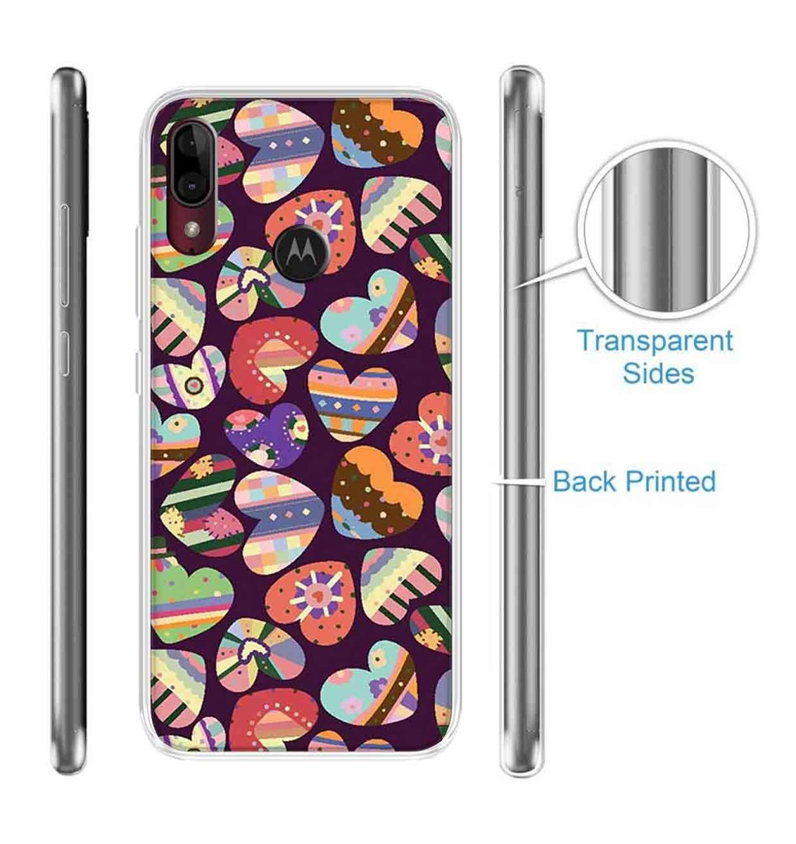 Amazon Brand - Solimo Designer Multicolor Motif Heart Pattern Design Printed Soft Back Case Mobile Cover for Motorola Moto E6s / Motorola Moto E6 Plus