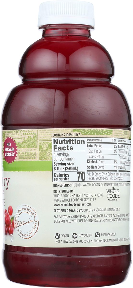 365 Everyday Value, Organic 100% Juice from Concentrate, Cranberry, 32 fl oz