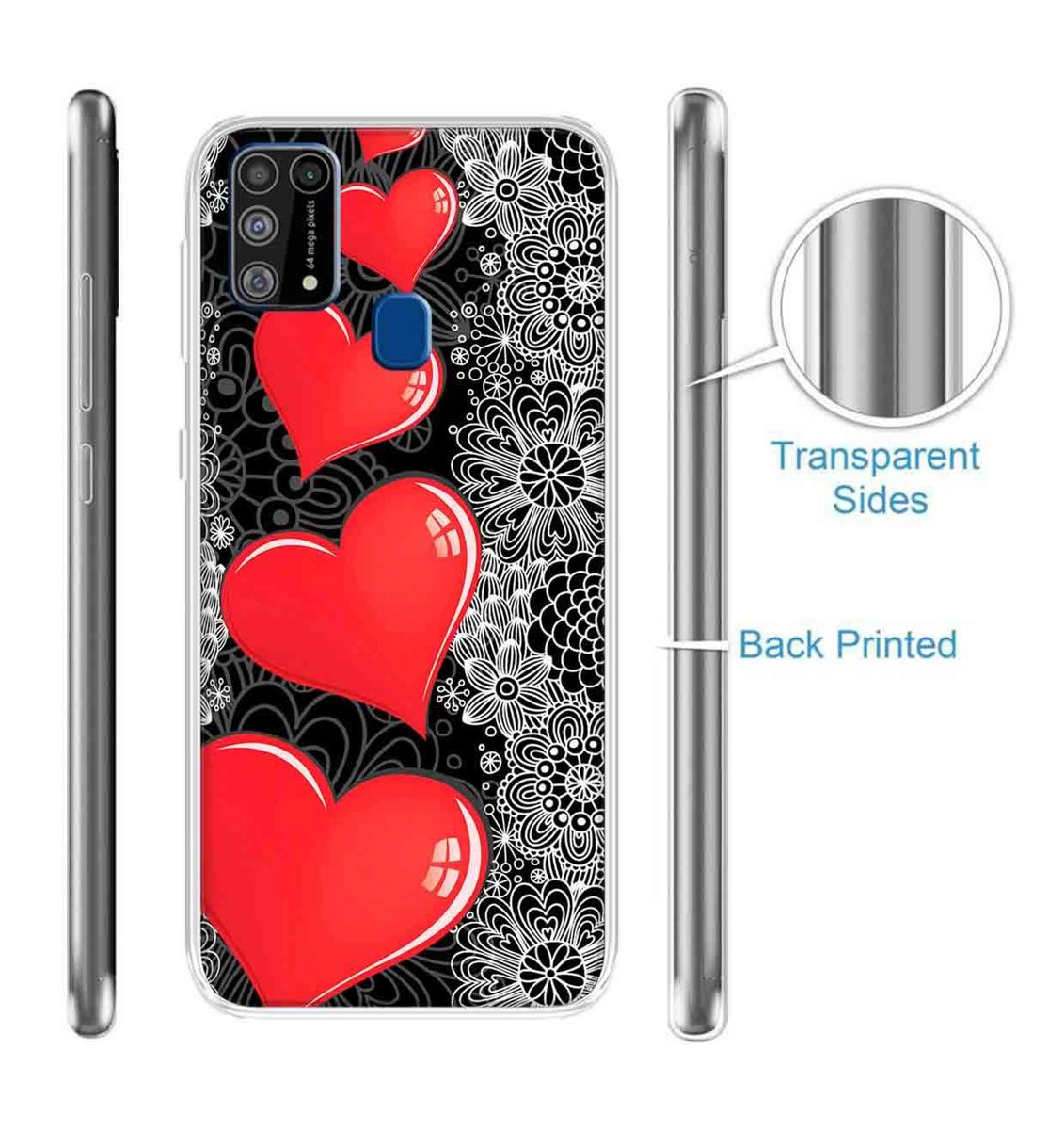 Amazon Brand - Solimo Designer Multicolor Five Heart Design Printed Soft Back Case Mobile Cover for Samsung Galaxy M31