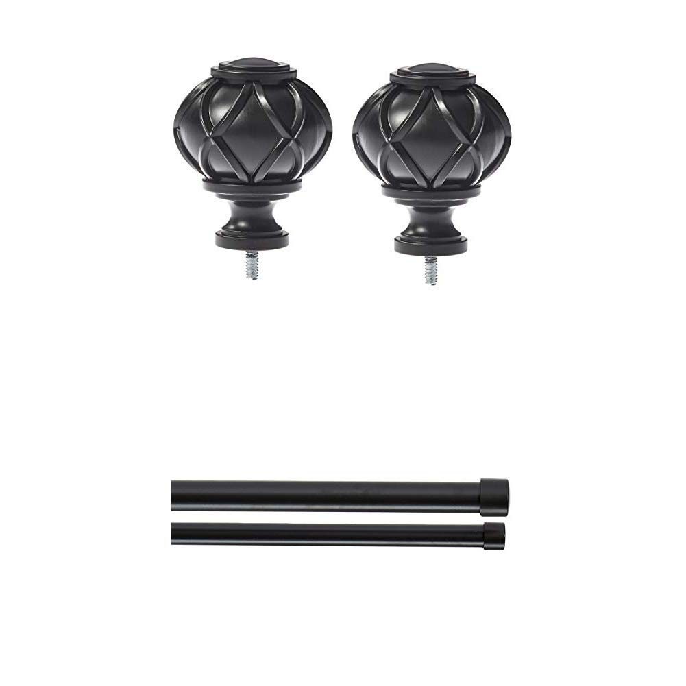 AmazonBasics Round Capped Finial with 1" Double Curtain Rod - 72-144", Black