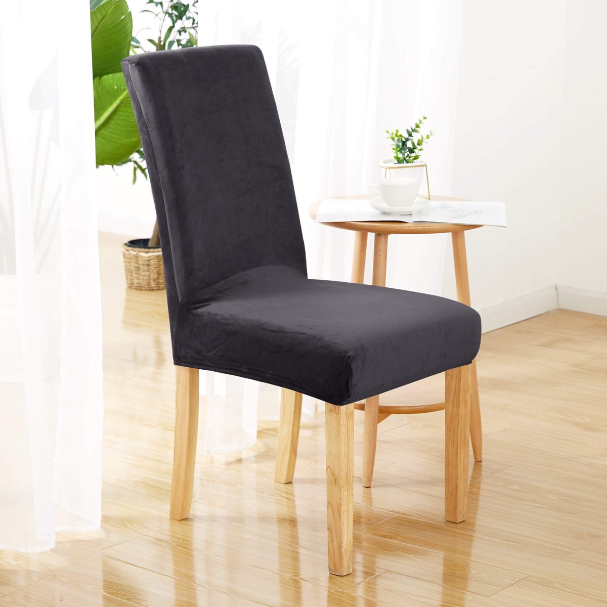 UMI by Amazon Velvet Chair Slipcovers Washable Chaired Covers Dining Chair Covers Removable Dining Room Chair Covers Stretch Chair Covers Elastic Slipcover for Dining Chairs Navy Blue Pack of 4