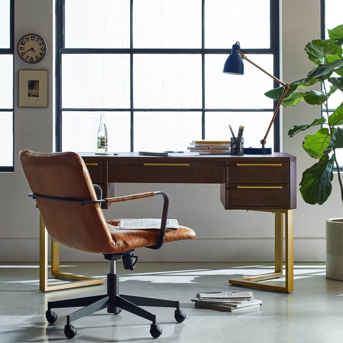 Rivet Caden Adjustable Task Table Lamp with Bulb, 28.5"H, Blue and Brass