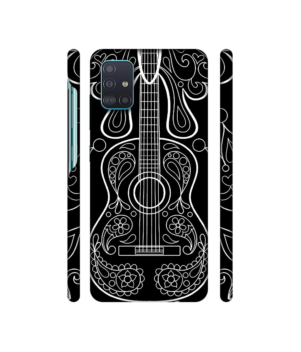 Amazon Brand - Solimo Designer White Gitar On Black 3D Printed Hard Back Case Mobile Cover for Samsung Galaxy A51