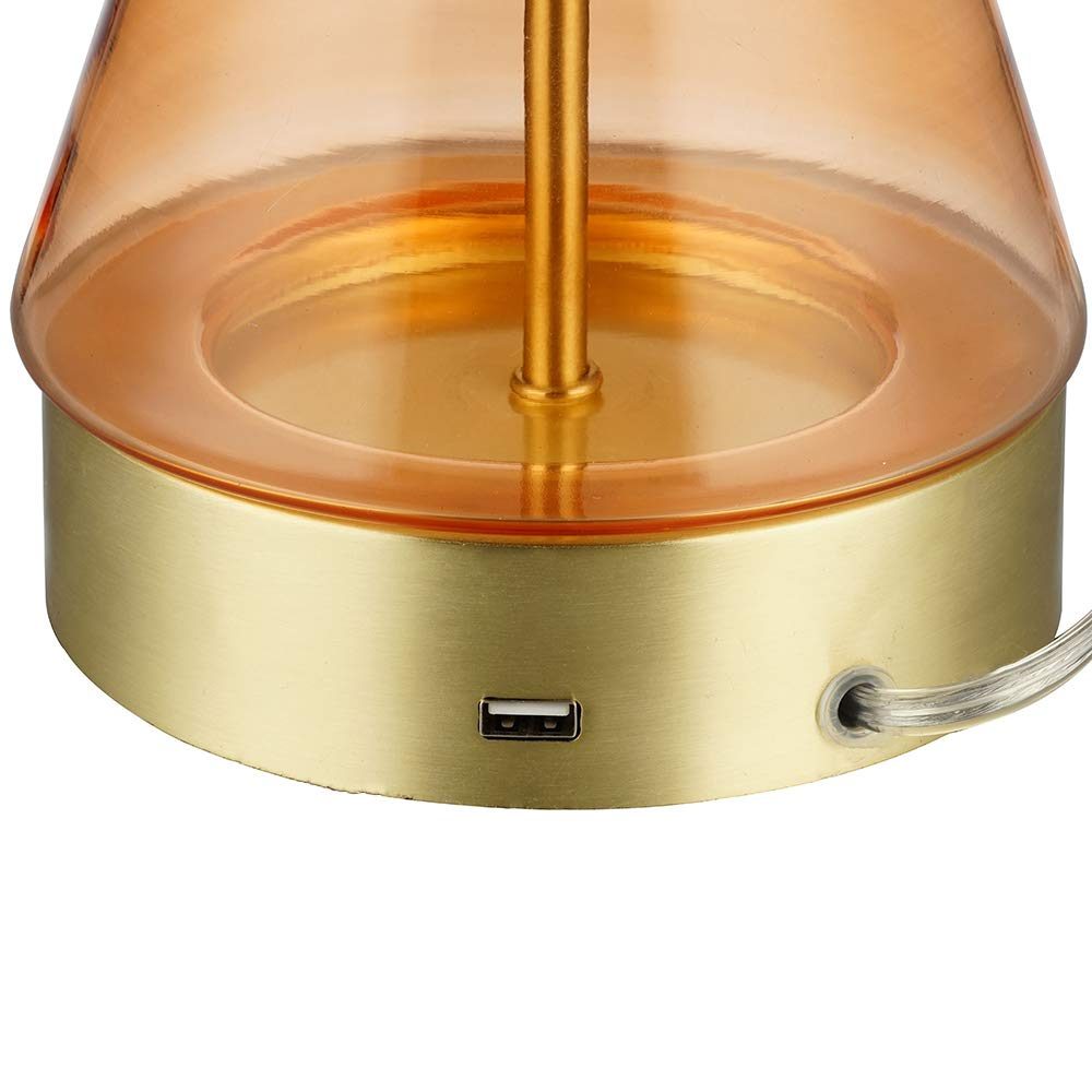 Amazon Brand – Rivet Smokey Glass and Brass Table Lamp, Modern, with Bulb, 16.63"H, Pink