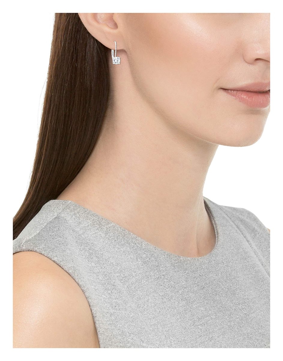 Plated Sterling Silver and Round-Cut Cubic Zirconia Lever-Back Earrings (1 cttw)