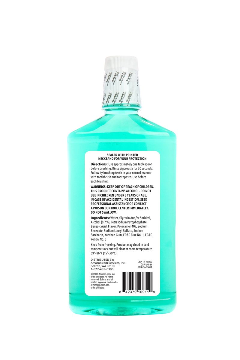 Amazon Brand - Solimo Pre-Brush Dental Rinse, Green Mint, 16 Fluid Ounce