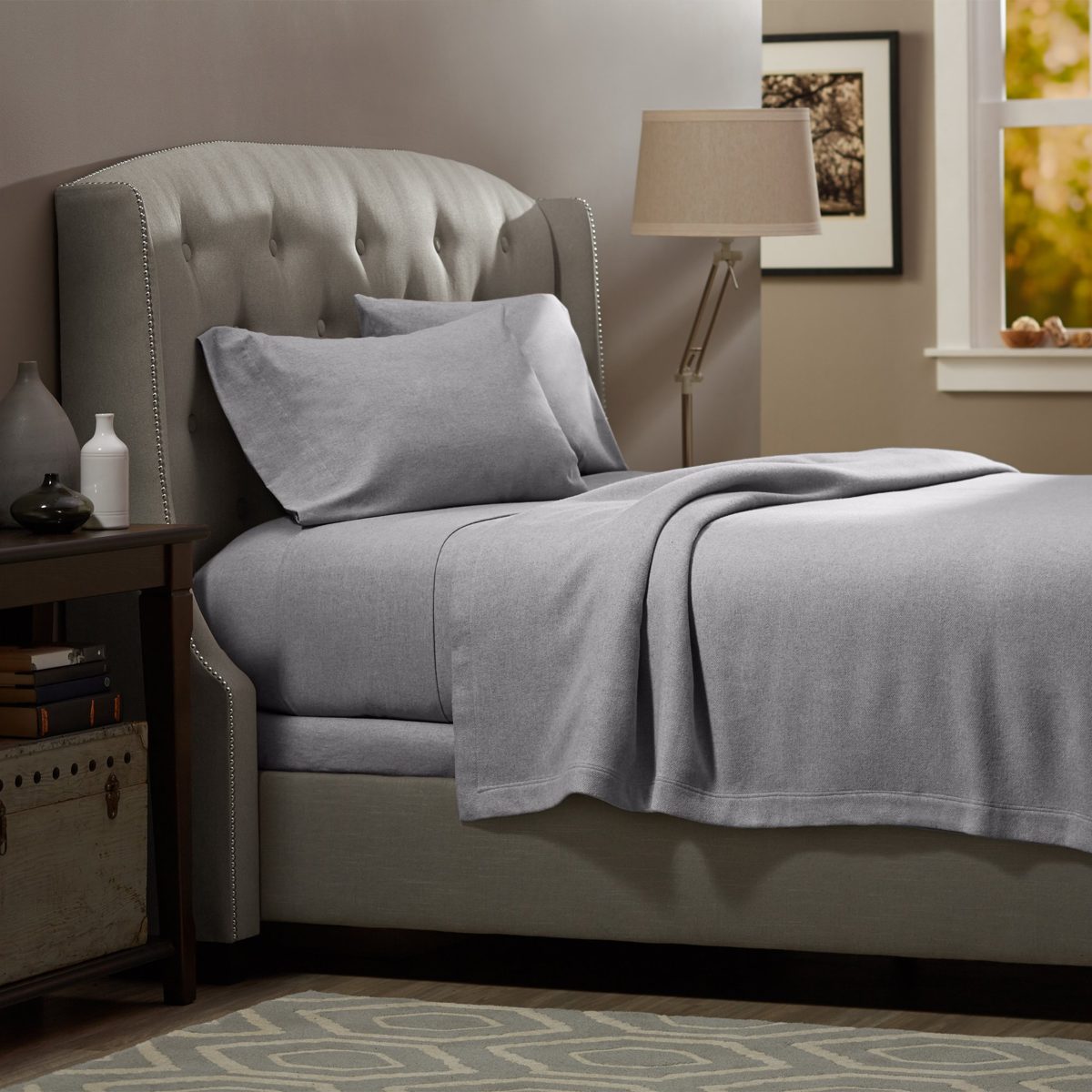 Pinzon Heather Flannel Blanket, Full/Queen, Dark Grey Heather