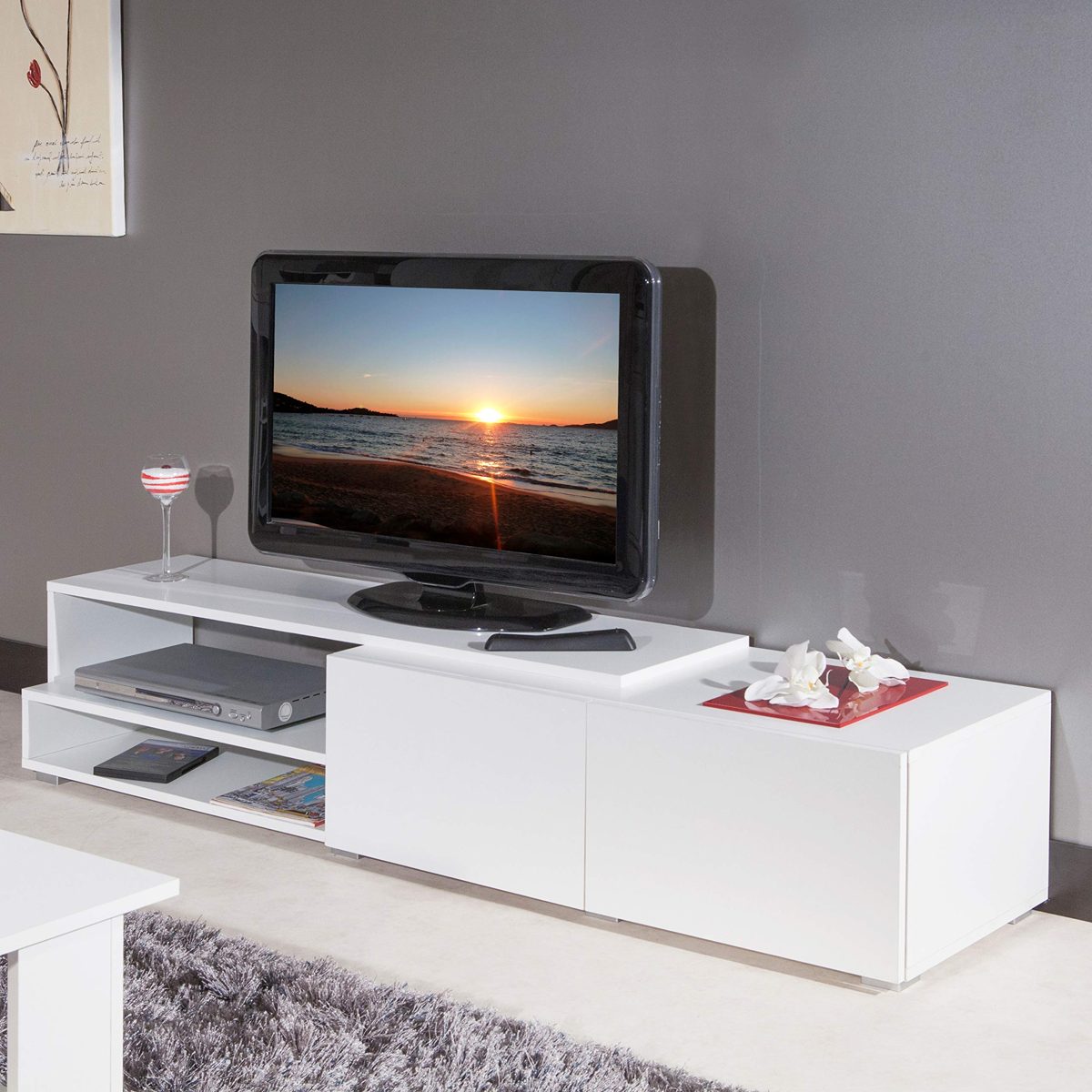 Amazon Brand - Movian Narcea 2-Drawer TV stand with Open Storage Compartments, 168 x 42 x 32 cm, White