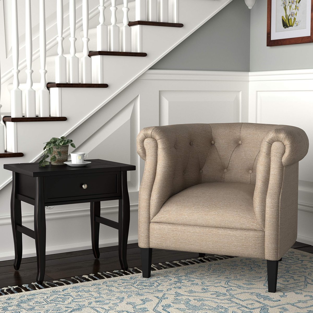 Ravenna Home Classic Plank-Top End Table, 18"W, Black Wood