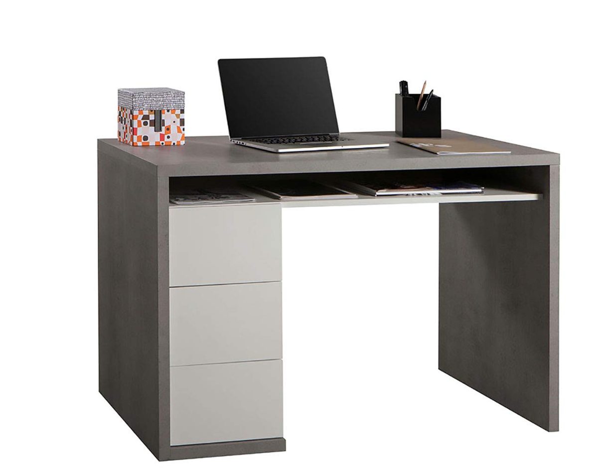 Amazon Brand - Movian 3-Drawer Desk, 110 x 75 x 60 cm, Concrete/High Gloss White