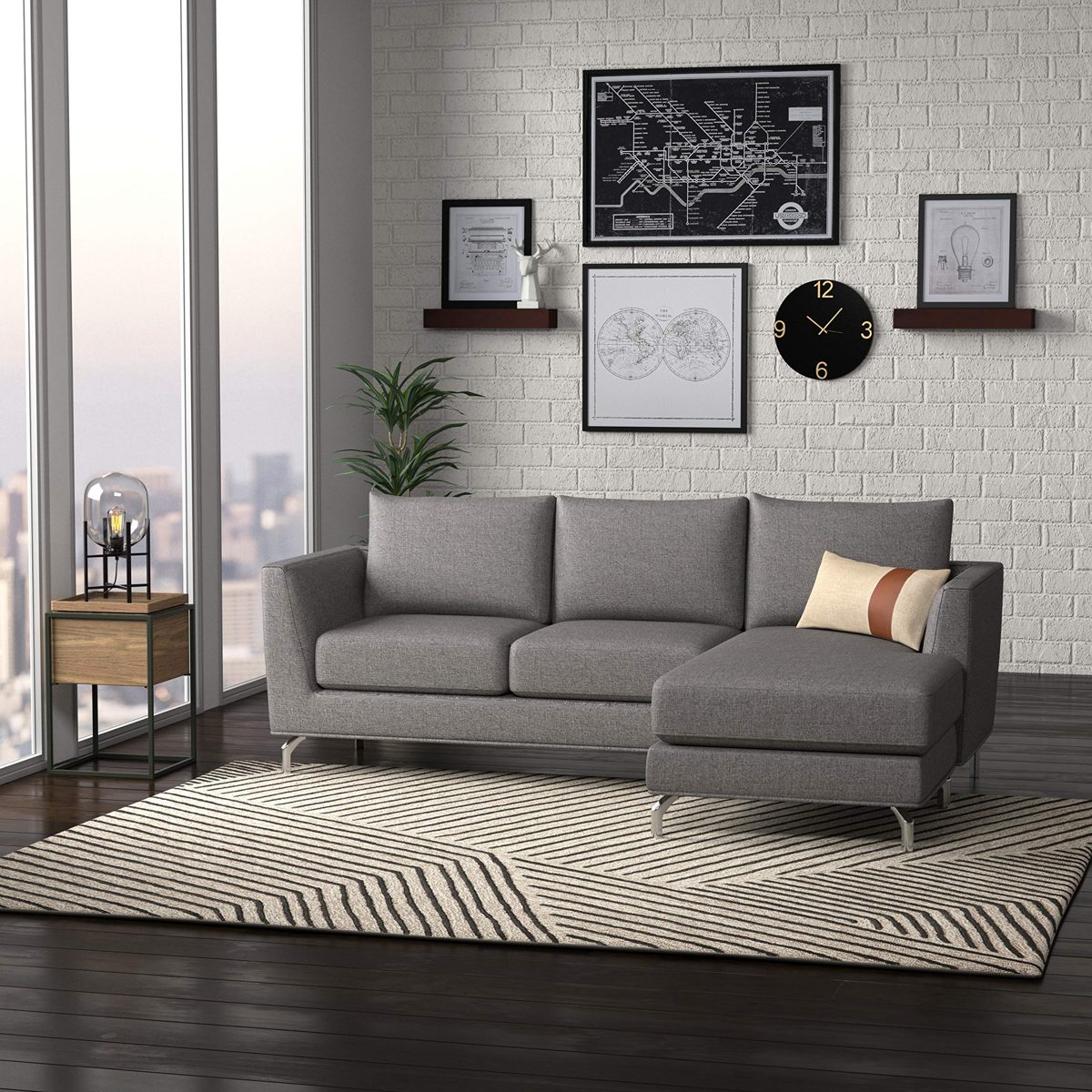 Amazon Brand – Rivet Emerly Modern Sofa Chaise, 96"W, Steel Grey