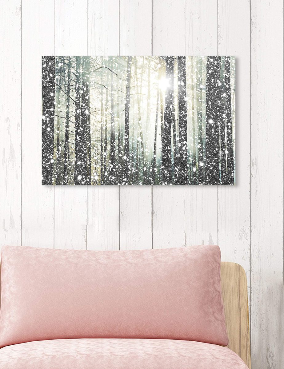 Amazon Brand – Stone & Beam Modern Silver and White Forest Print on Canvas Bathroom Wall Art Decor, 24" x 16"