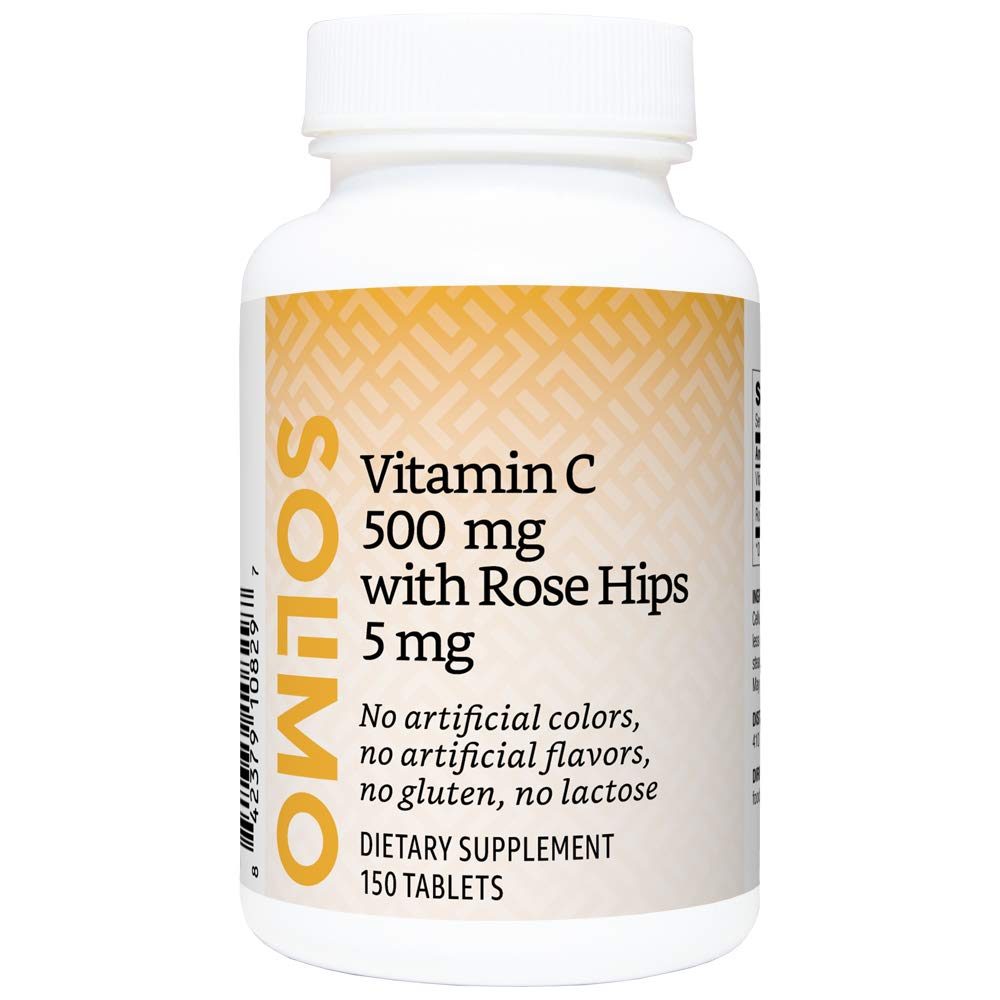Amazon Brand - Solimo Vitamin C 500 mg with Rose Hips 5 mg, 150 Tablets, Five Month Supply & Solimo Vitamin D3 125 mcg (5000 IU), 150 Softgels, Five Month Supply (Packaging May Vary)