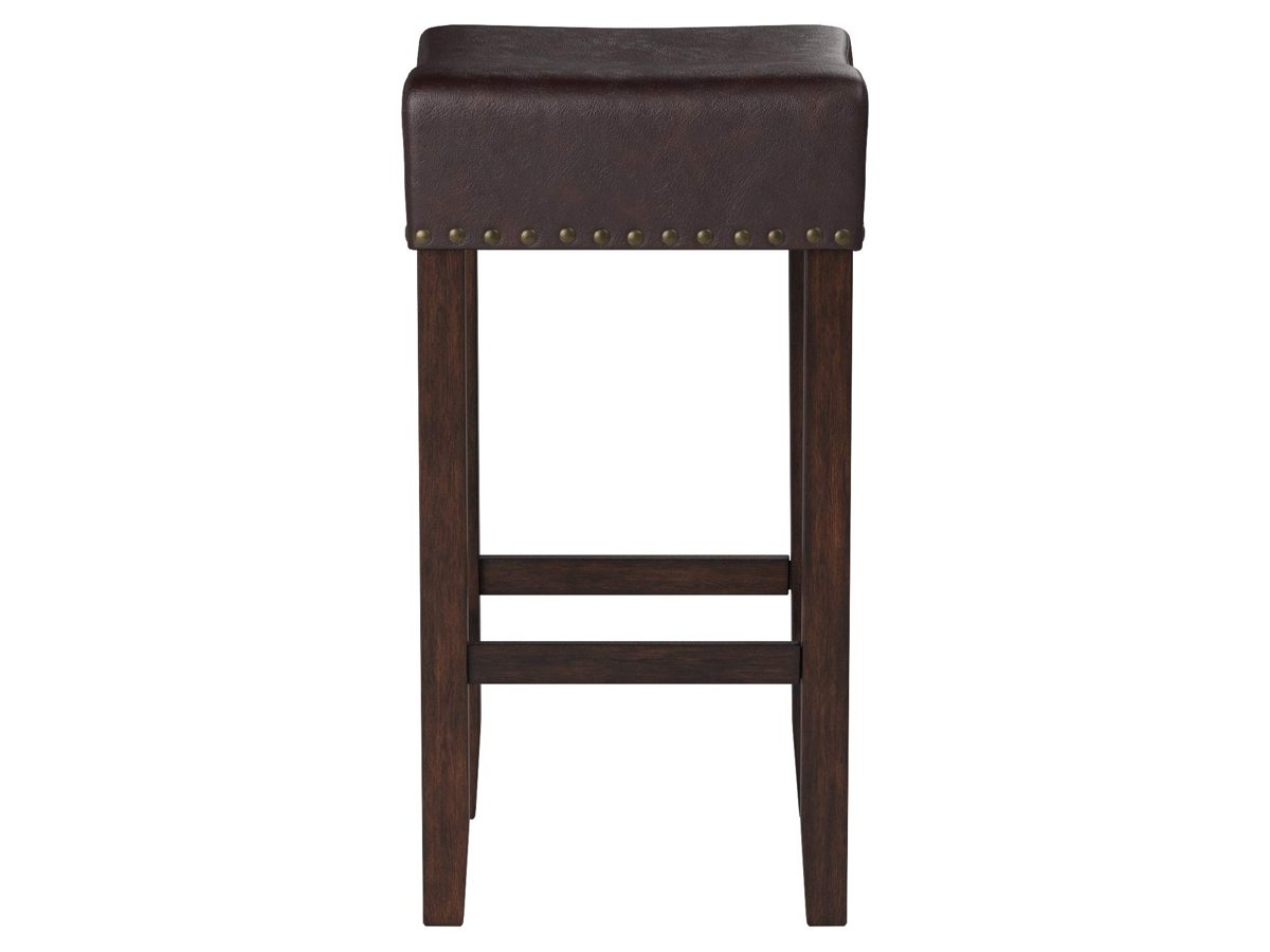 Amazon Brand – Ravenna Home Lisetta Nailhead Saddle Bar Stool, 15.75"W, Espresso with Dark Brown Faux Leather (2 Pack)