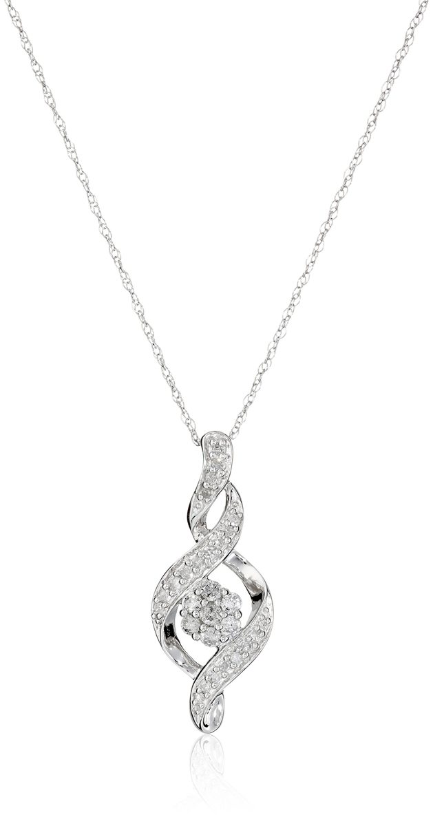10K White Gold Diamond Twist Pendant Necklace (1/4 cttw), 18"