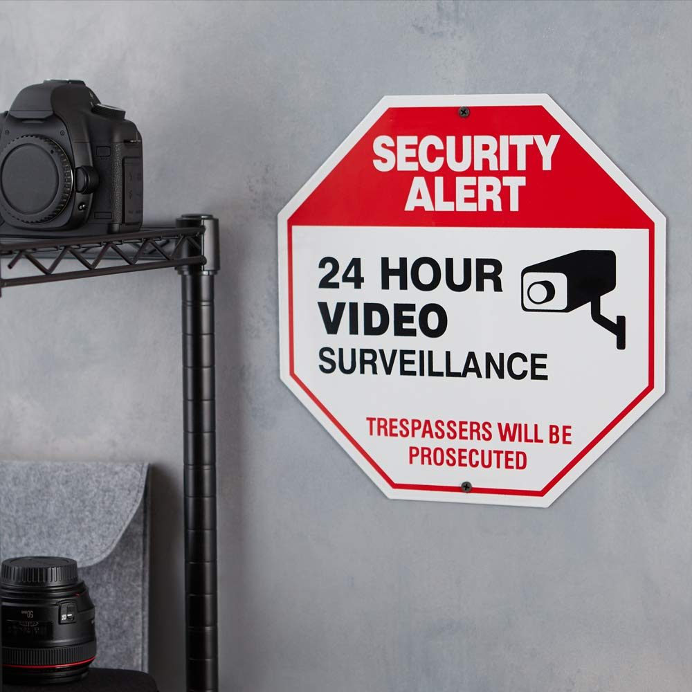AmazonBasics Video Surveillance Sign, No Trespassing, 12" X 12" Octagon