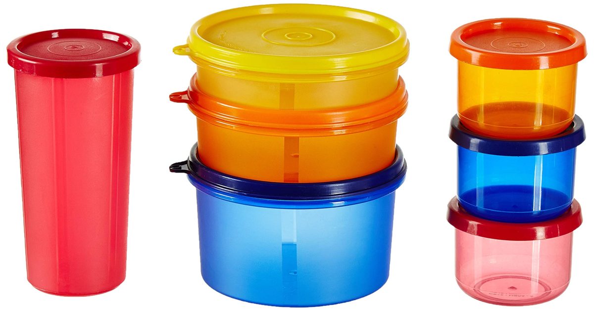 (Renewed) Amazon Brand - Solimo Food Saver Combo - Set of 7 Plastic Lunch Box & Left Over Multi Purpose Containers (535ml x 1, 290ml x 1, 190ml x 1, 350ml x 1, 150ml x 3)
