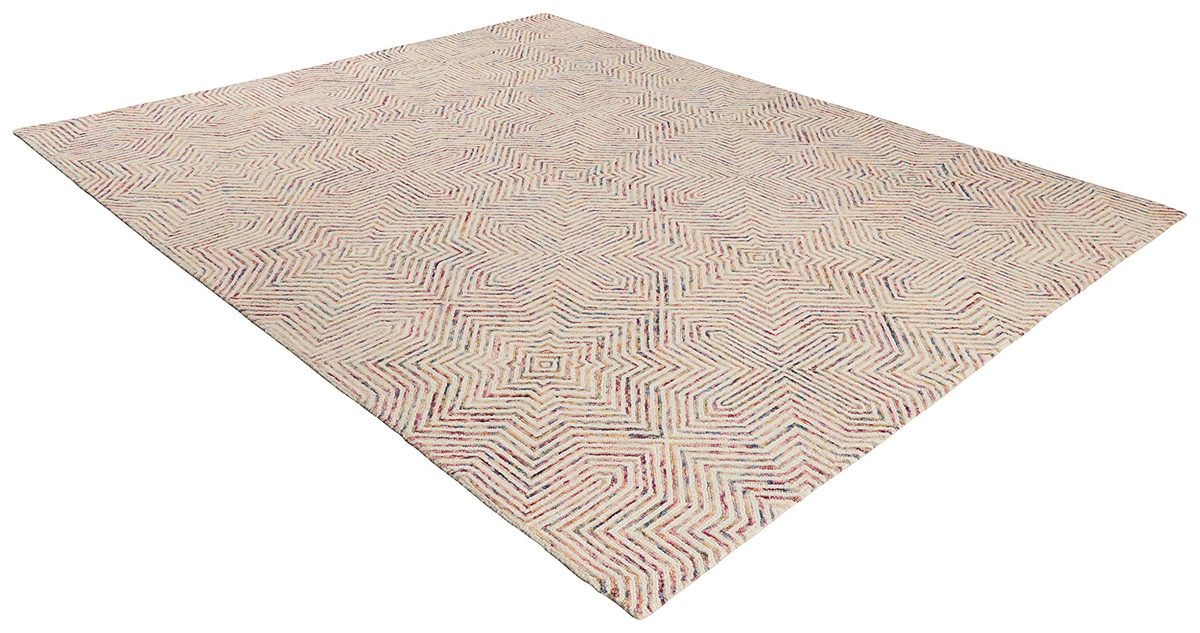 Amazon Brand – Rivet Geometric Wool Area Rug, 5 x 8, Ivory, Red, Purple