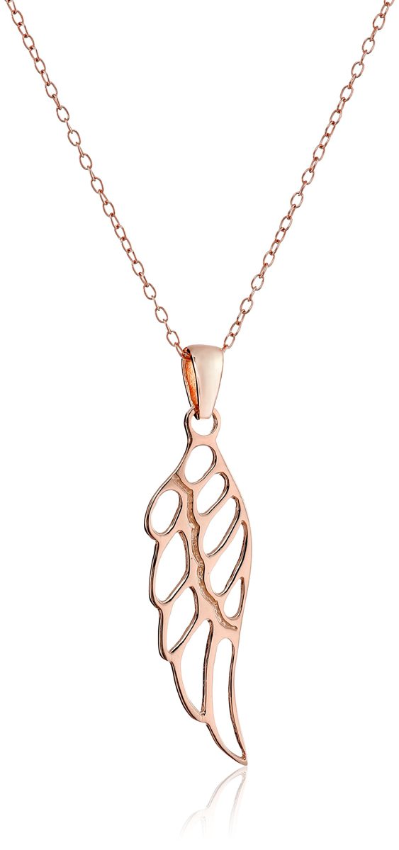 Rose Gold Plated Sterling Silver Angel Wing Drop Pendant Necklace, 18"