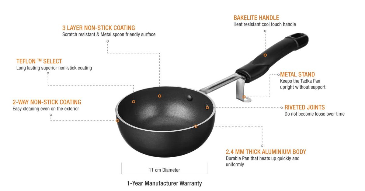 Amazon Brand - Solimo Non-Stick Tadka Pan, 11cm/300