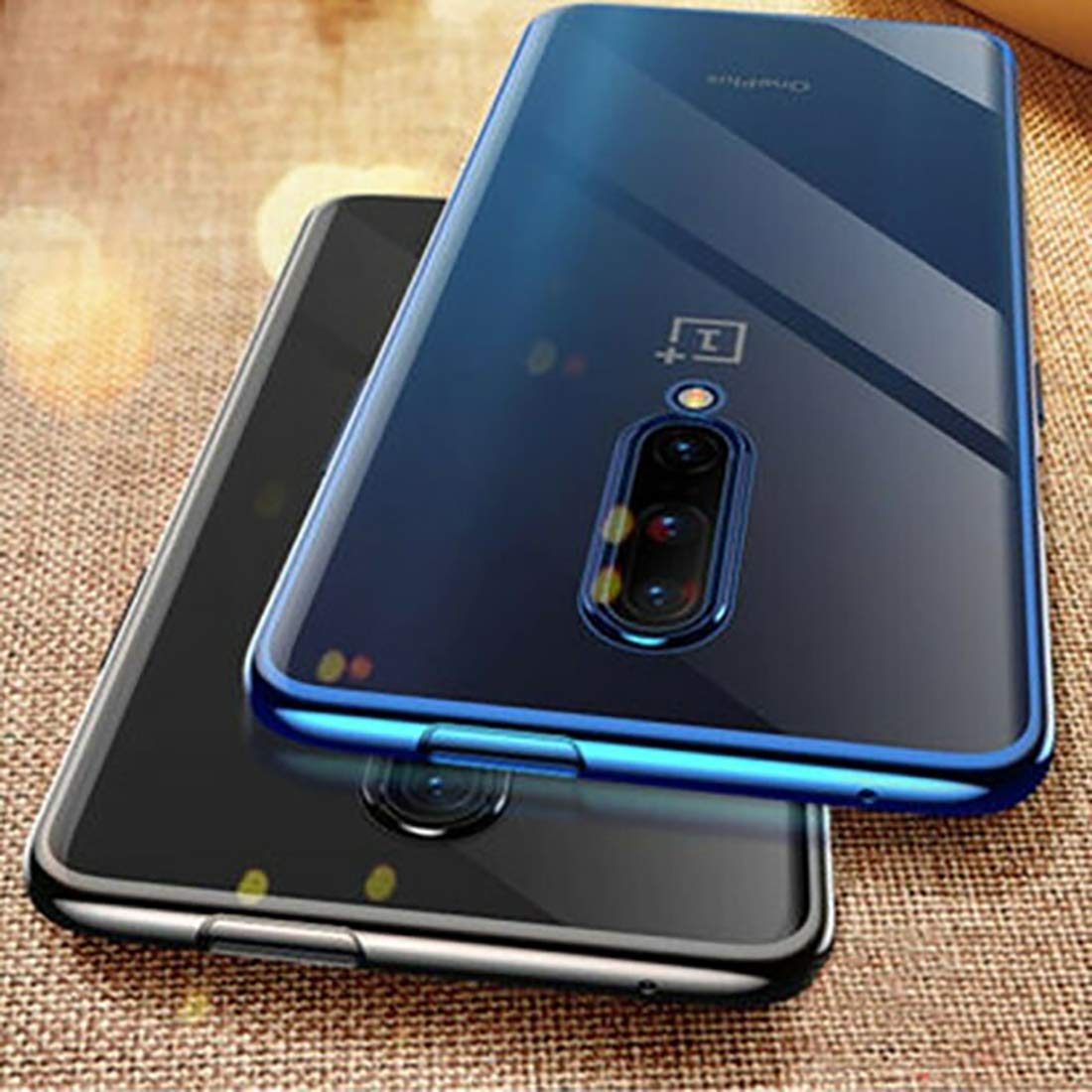Amazon Brand - Solimo Electroplated Mobile Cover (Soft & Flexible Back case), for OnePlus 7 (Electric Blue)