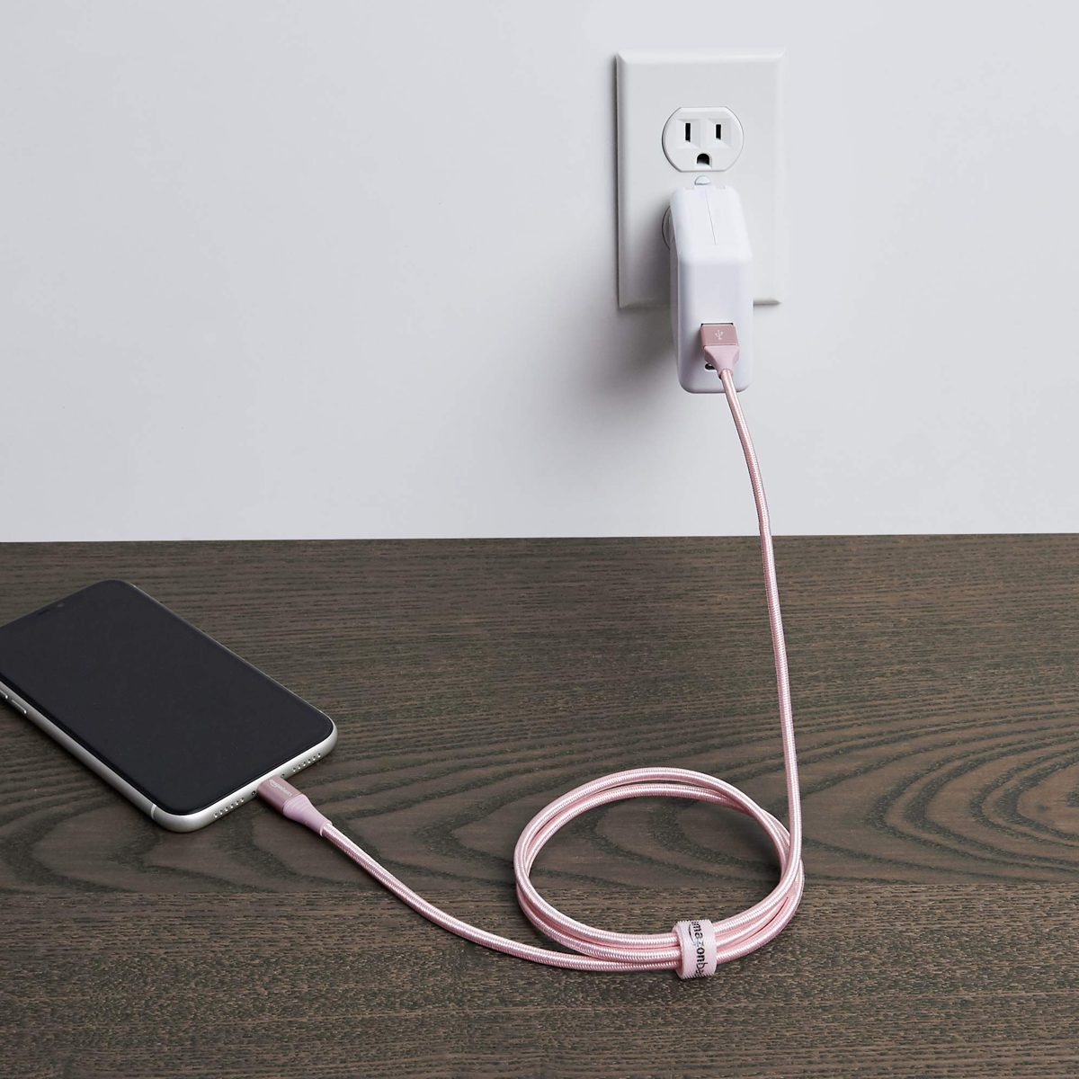 AmazonBasics Double Braided Nylon Lightning to USB Cable - Advanced Collection, MFi Certified Apple iPhone Charger, Rose Gold, 3-Foot (2-Pack)