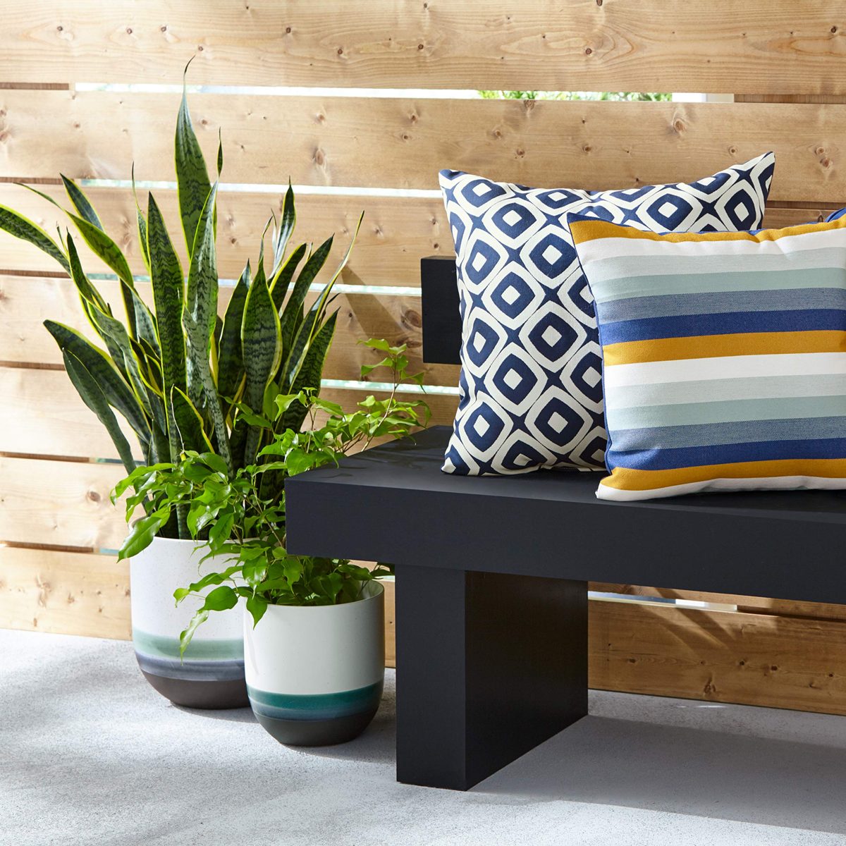 Amazon Brand – Rivet Modern Graphic Outdoor Throw Pillow - 17 x 17 Inch, Dark Denim