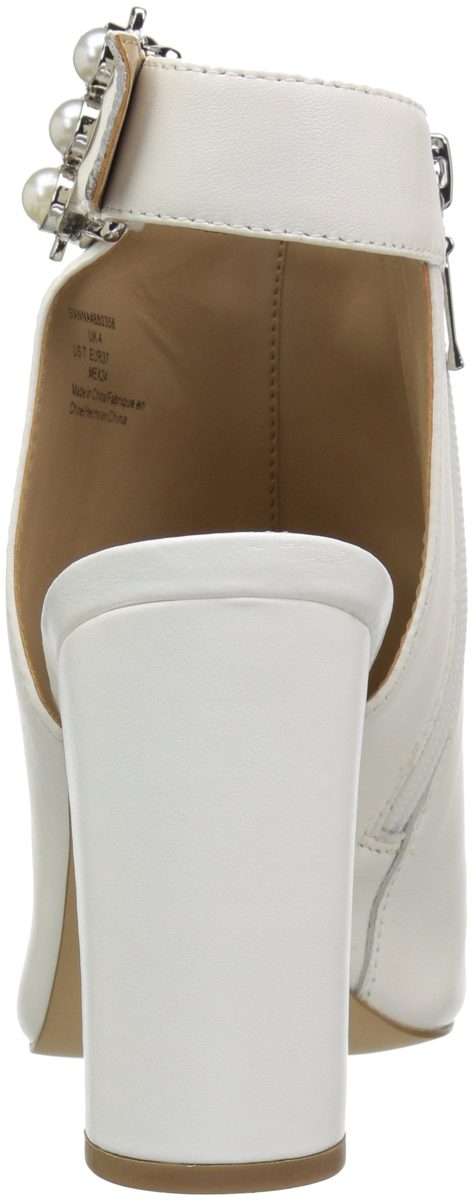 Amazon Brand - The Fix Women's Giana Open Toe Bootie with Pearl Buckle, bright white leather, 6.5 B US