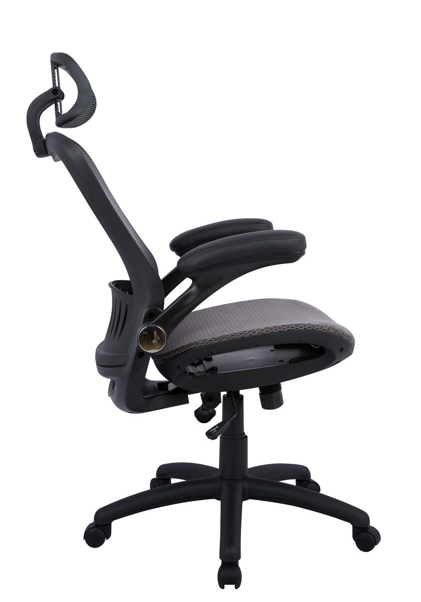 AmazonBasics - Adjustable High-Back Mesh Chair with Flip-up Arms and Head Rest – Grey (Renewed)