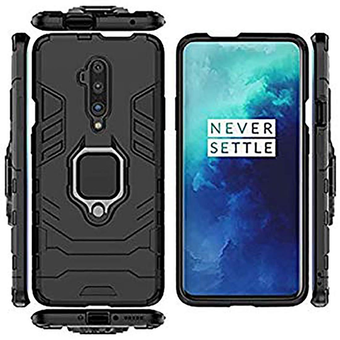 Amazon Brand - Solimo Kickstand Mobile Cover (360° Rotating Ring Holder) for Oneplus 7T Pro (Blue)