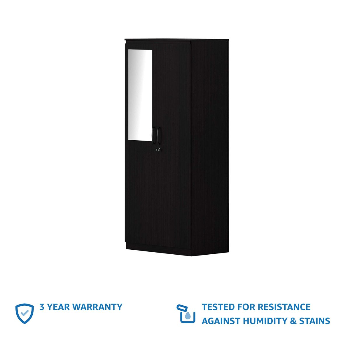 Amazon Brand - Solimo Vega Engineered Wood 2 Door Wardrobe with Half Mirror (Espresso Finish)