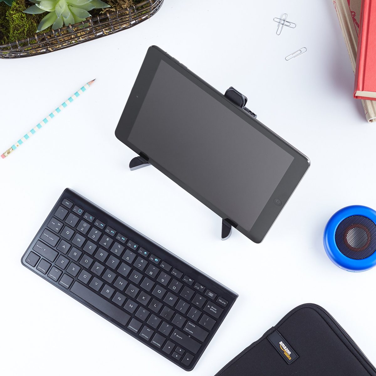 AmazonBasics Adjustable Tablet Holder Stand - Compatible with Apple iPad, Samsung Galaxy and Kindle Fire Tablets