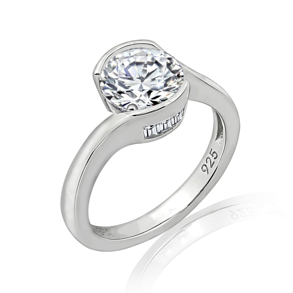 [Find] Amazon Collection Platinum Lycra Solid Sterling Silver Clear Round kattokyu-bikkuzirukoniasoritexiaringu, Size 9