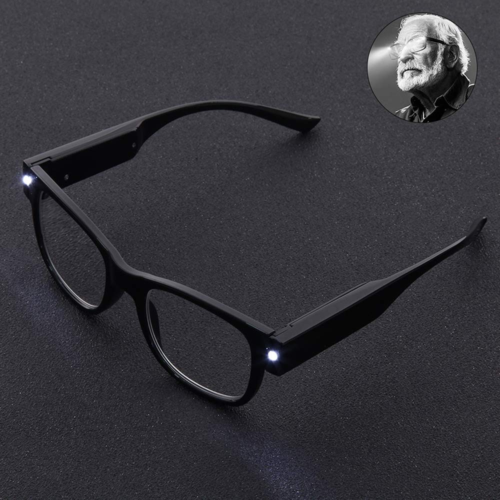 SKYWAY Bright LED Readers with Lights Reading Glasses Lighted Eyewear Clear Vision Unisex(Black, 3.5X)
