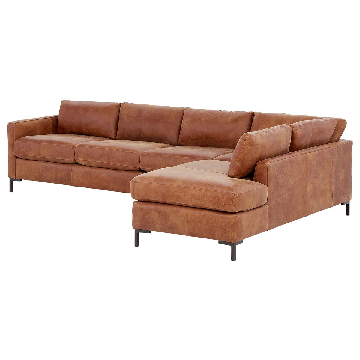 Amazon Brand – Rivet Edgewest Modern Right-Facing L-Shape Sectional, Leather, 116"W, Saddle