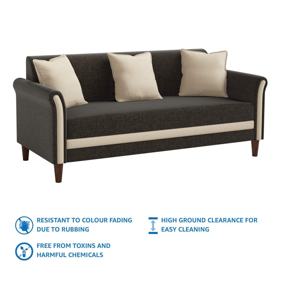 Amazon Brand - Solimo Houstan Fabric 3 Seater Sofa (Beige & Brown)