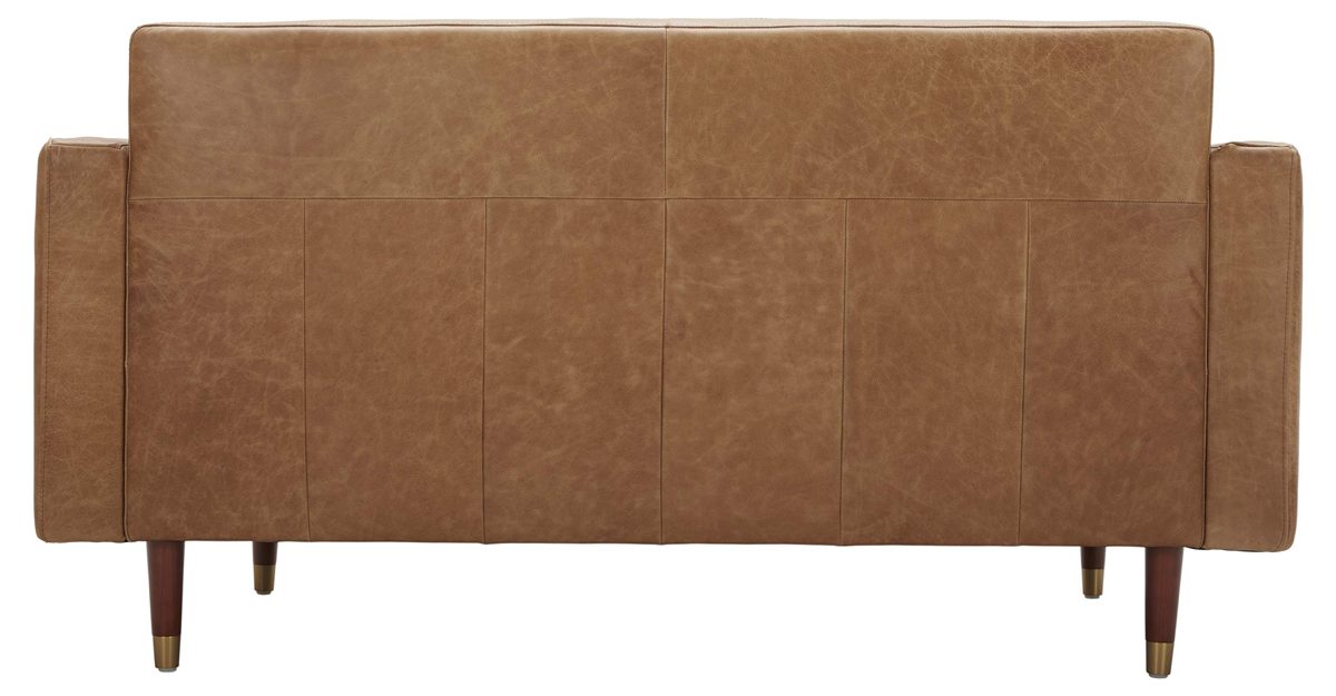 Amazon Brand – Rivet Damien Mid-Century Modern Channel-Backed Loveseat, 61"W, Leather, Cognac