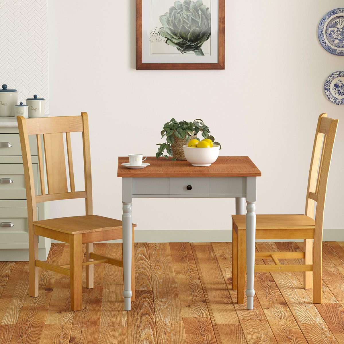 Amazon Brand – Ravenna Home Traditional Dining Table 29"H, Gray and Rustic Honey Pine