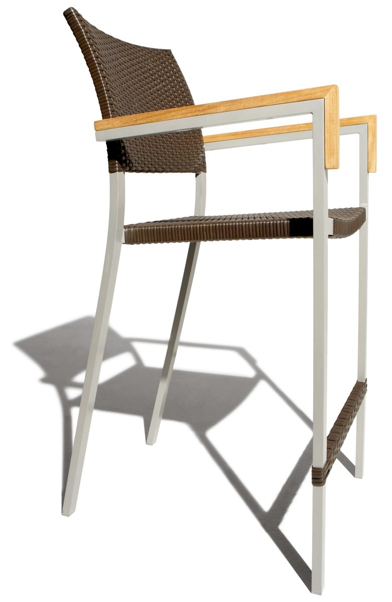 Strathwood Camano All-Weather Wicker Bar Chair with Teak Arm Rests, Set of 2