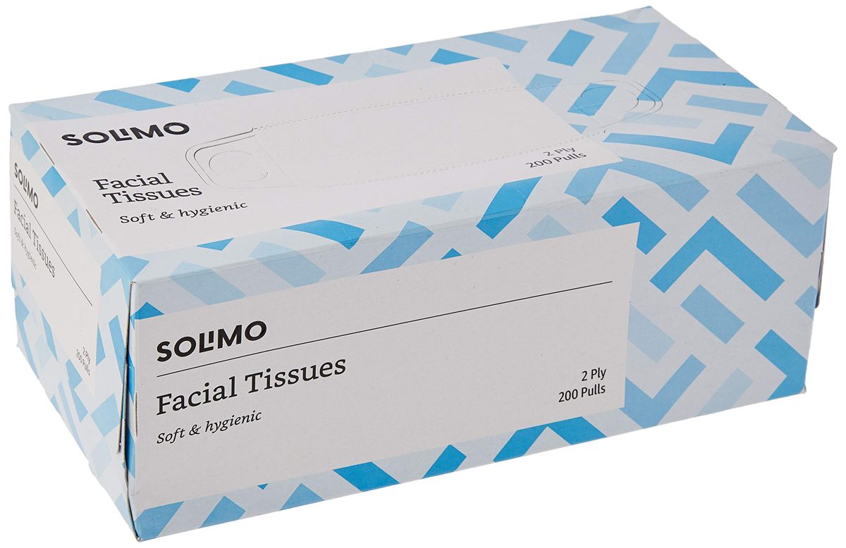 Amazon Brand - Solimo 2 Ply Facial Tissues Carton Box - 200 Pulls (Pack of 3)