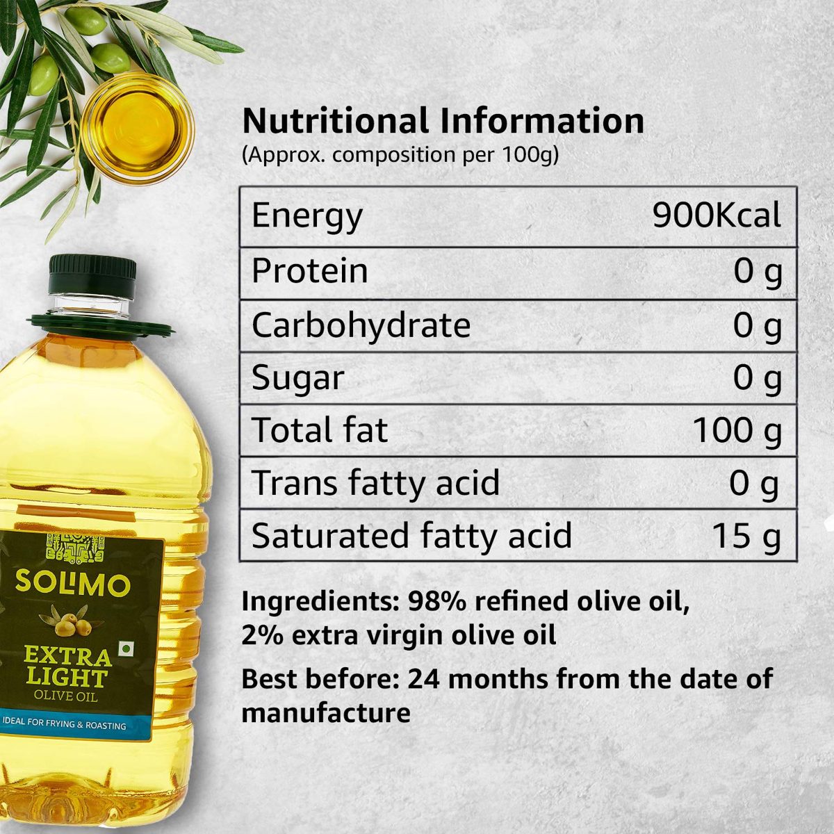 Amazon Brand - Solimo Extra Light Olive Oil, 5L