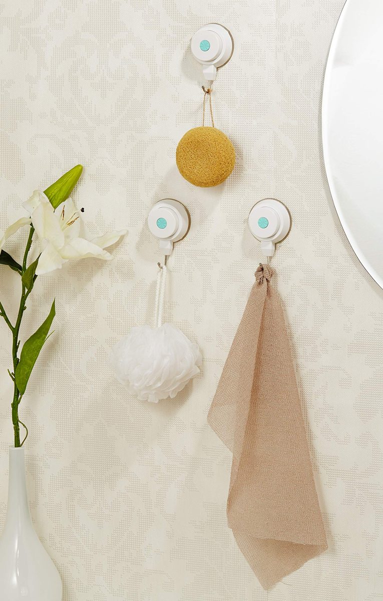 Amazon Brand - Solimo Suction Hooks, Set of 3, White