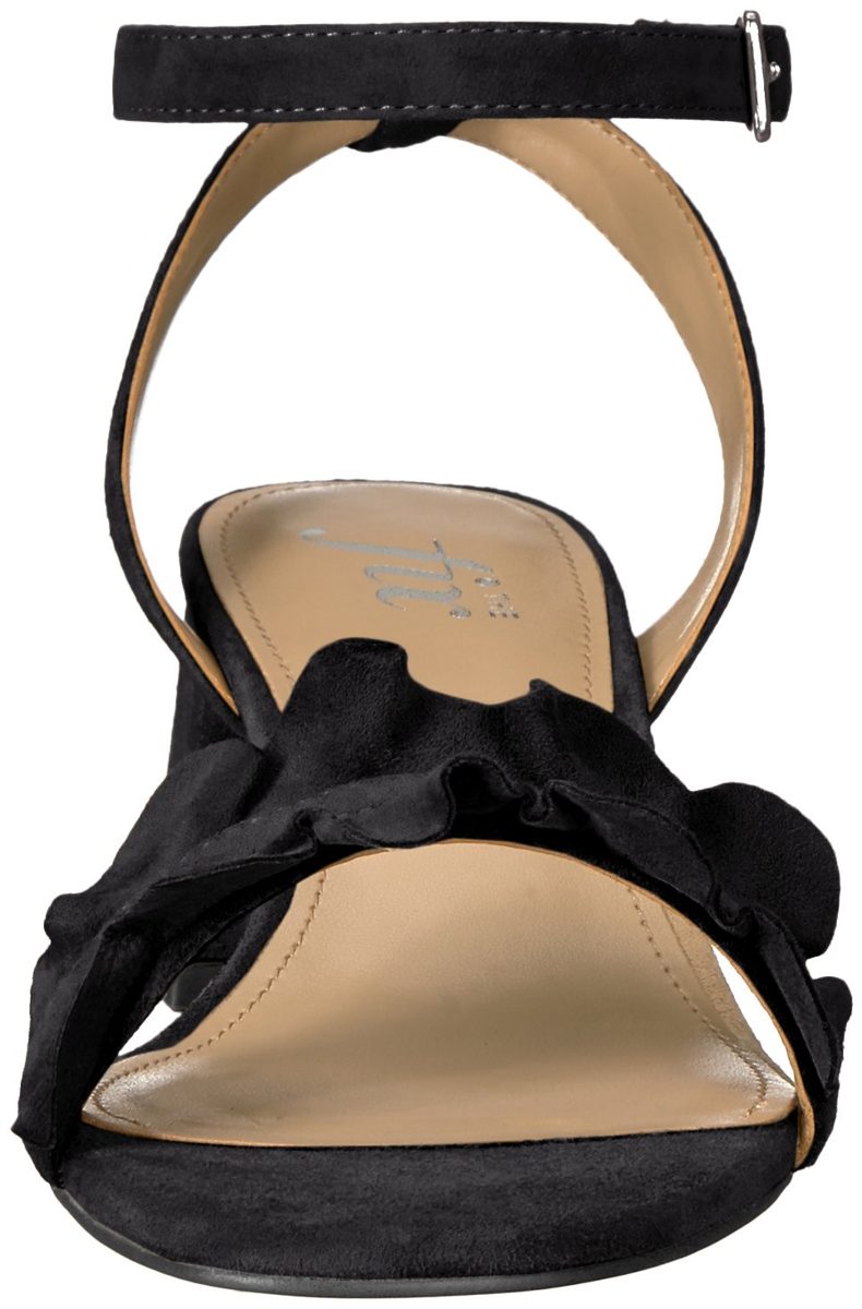 Amazon Brand - The Fix Women's Lizzie Block Heel Ruffled Sandal Heeled, Black Suede, 9 B US