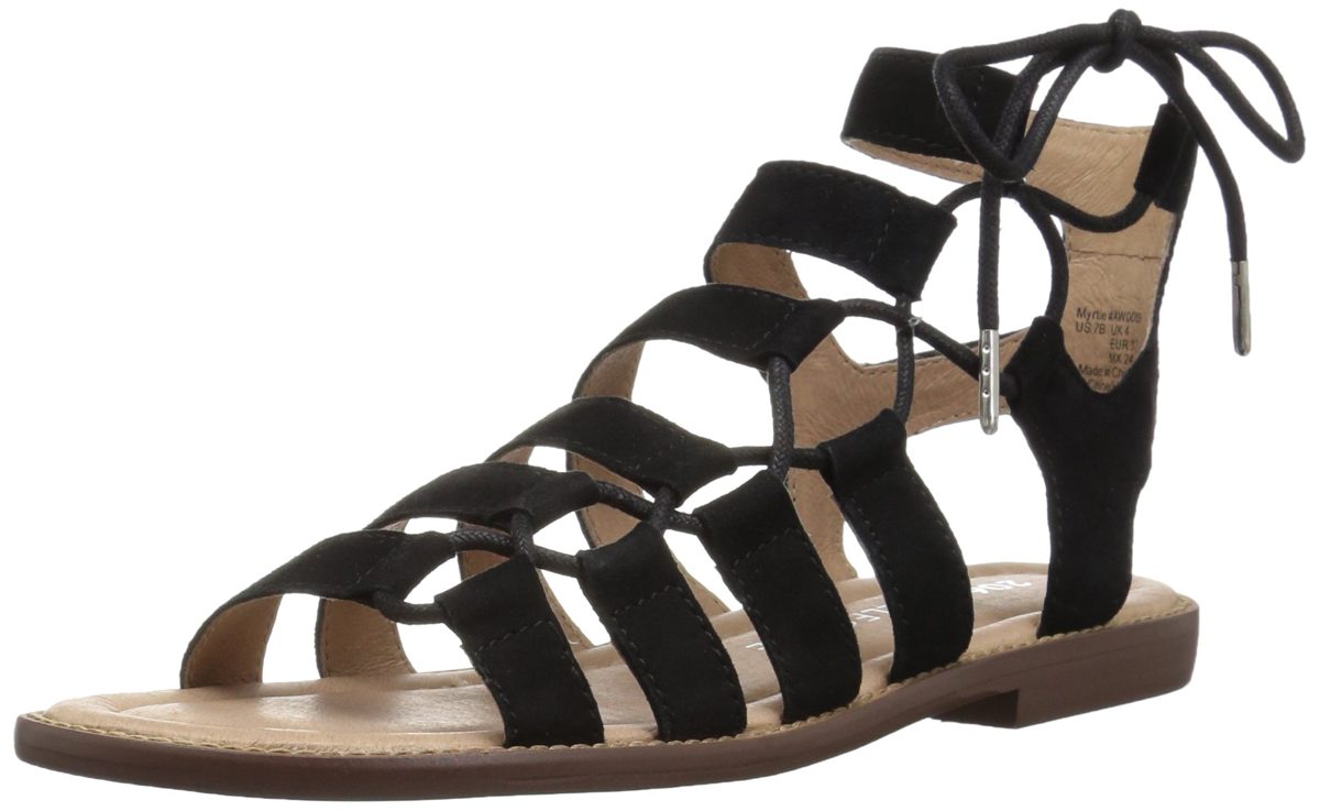 Amazon Brand - 206 Collective Women's Myrtle Gladiator Fashion Sandal Flat, black suede, 8.5 B US