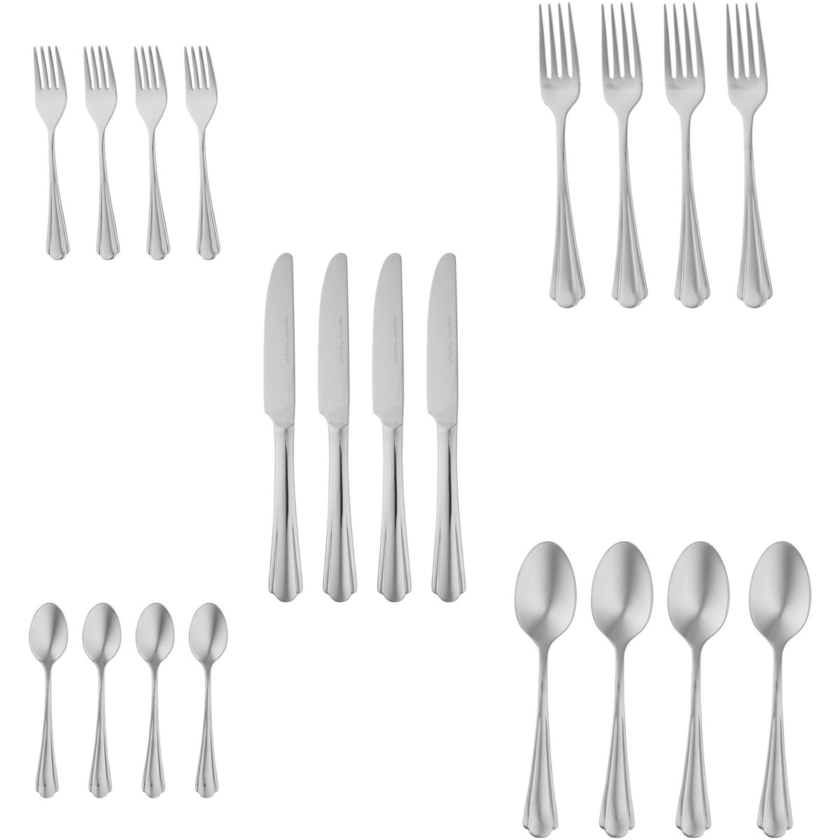 AmazonBasics 20-Piece Stainless Steel Flatware Set with Scalloped Edge, Service for 4
