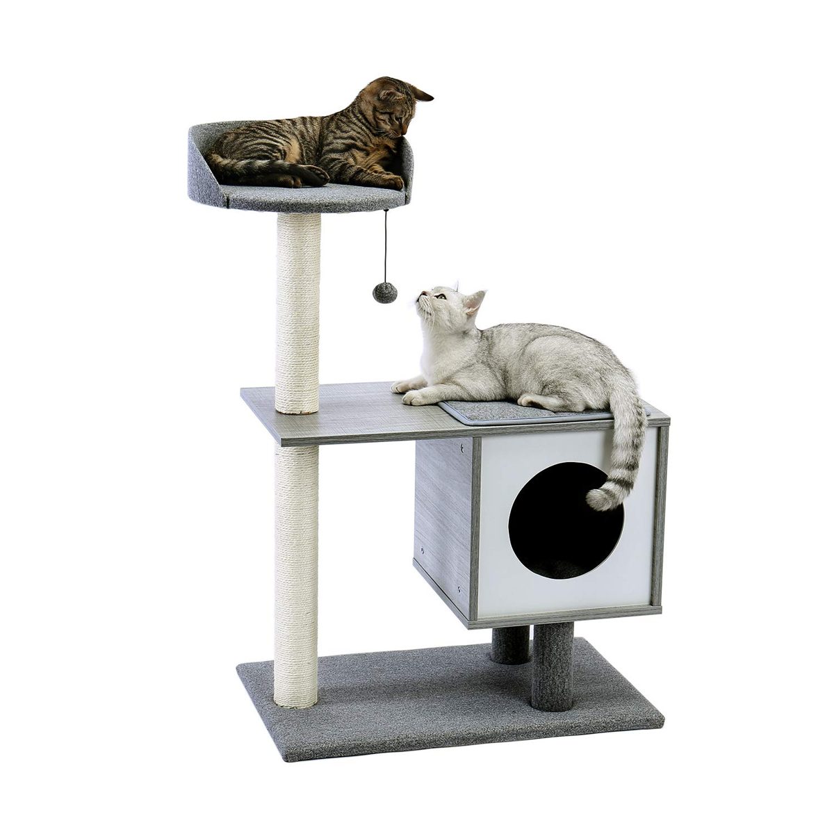 Eono by Amazon Modern Cat Tree Wooden Cat Tower with Sisal Scratching Posts Condo Perch Removable Washable Mats Kitten Furniture Grey Height 38"
